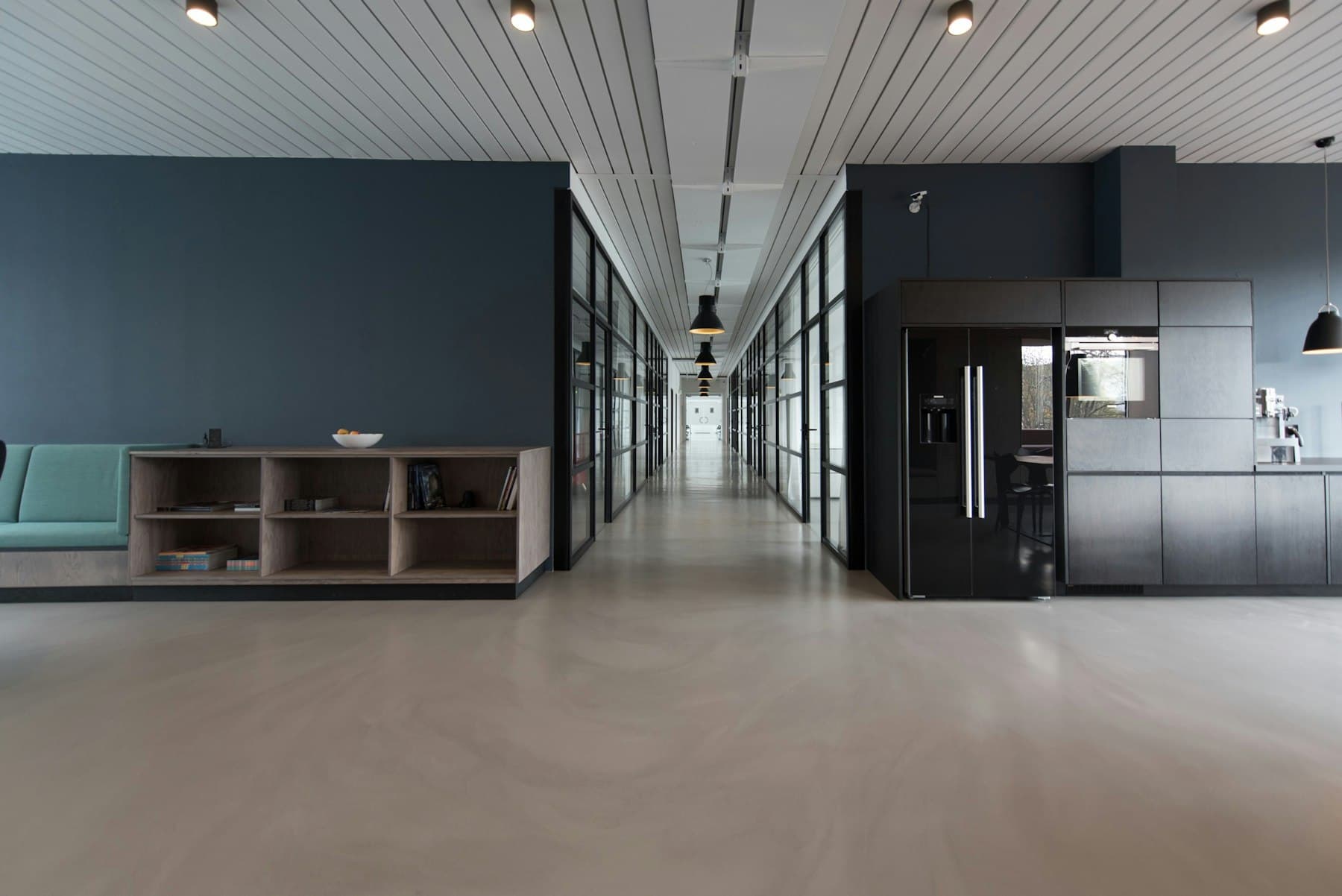 A bright, modern office with clean lines and natural light through large windows