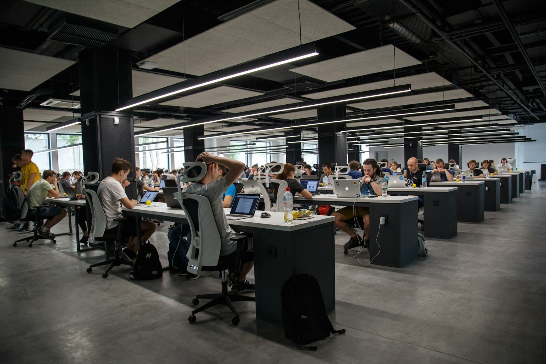 Professional reviewing work at a bright desk